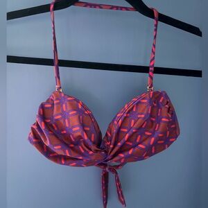 J. Crew Geometric Patterned Halter Bikini Top Small pink, purple, brown